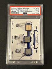 Lou Gehrig Babe Ruth Earl Averill 2020 Flawless Triple Game Used Relic 3/7 PSA 9