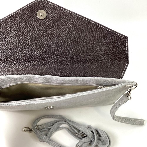 Primo Sacchi Grey Suede Envelope Style Clutch Bag - Picture 5 of 6