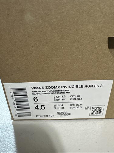 Nike Mujer ZoomX Invincible Run FK 3 Azul Marino Rojo Bronce (DR2660 404) Talla 6, Sin tapa - Imagen 7 de 7