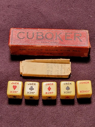Juego de dados de póker Cuboker vintage con caja e instrucciones juego de baquelita de los años 30 - Imagen 3 de 14