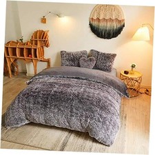 Luxury Shaggy Duvet Cover Set Ultra Soft Faux Fur Fluffy Queen Chocolate Ombre