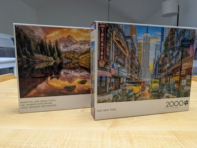 Lot of 2 Buffalo Games 2000p puzzles - Old New York, Maroon Lake Reflections