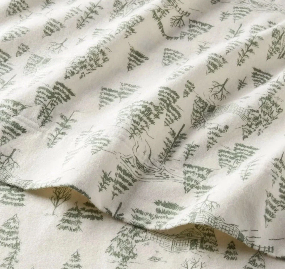 Queen Ultra Soft Holiday Flannel Sheet Set Ivory Winter Scene - Threshold - Image 3 of 3