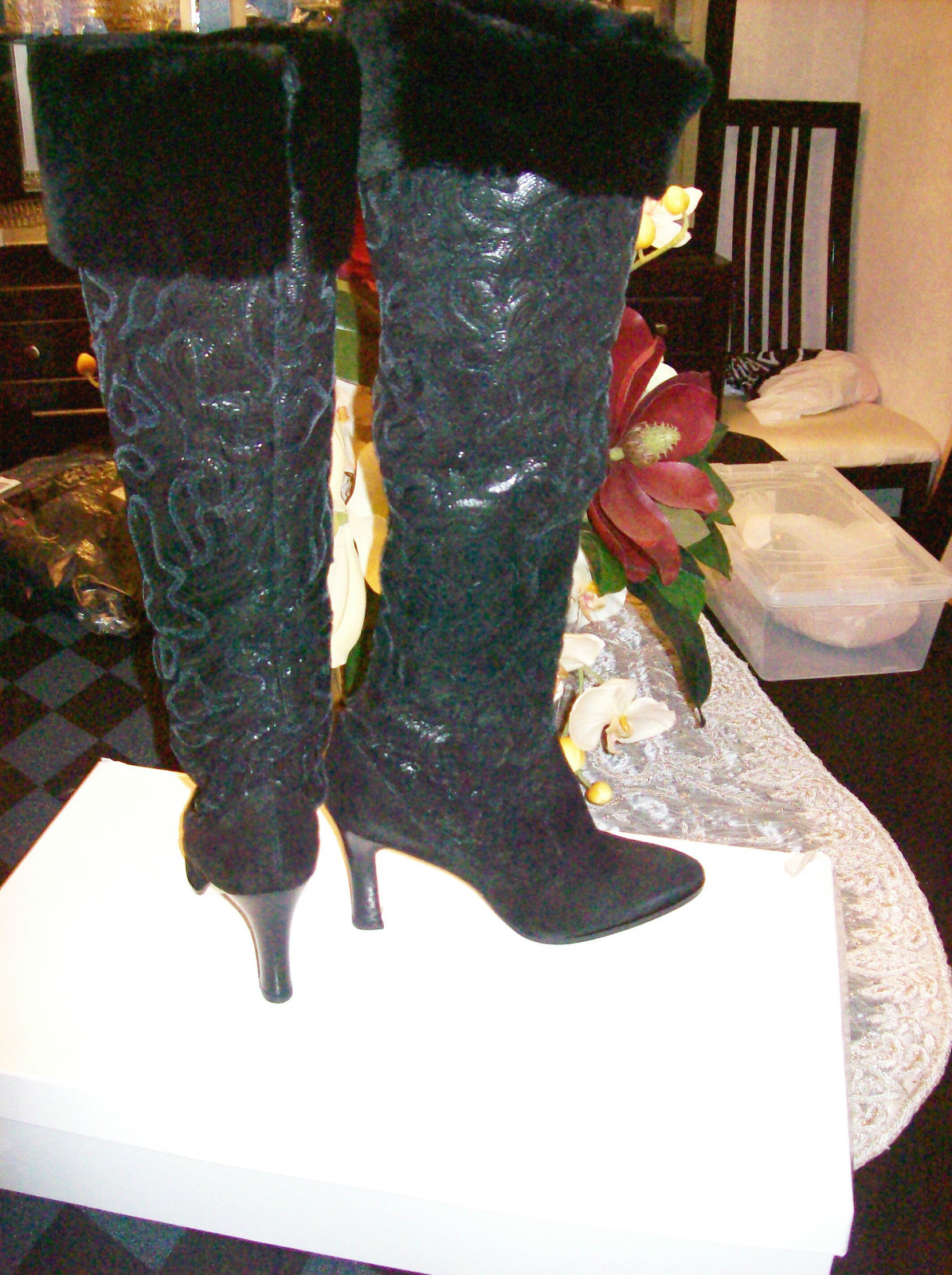NEW MANOLO BLAHNIK 1,595 BLACK HIGH SHAFT FUR FUR FUR LINED HI HEEL BOOTS SZ 36.5 133073 NEW MANOLO BLAHNIK 1,595 BLACK HIGH SHAFT FUR FUR FUR LINED HI HEEL BOOTS SZ 36.5 133073