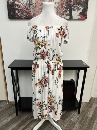 One Clothing Los Angeles Vestito Donna Fuori Spalla Floreale Elastico Vita Tg L - Foto 7 di 17