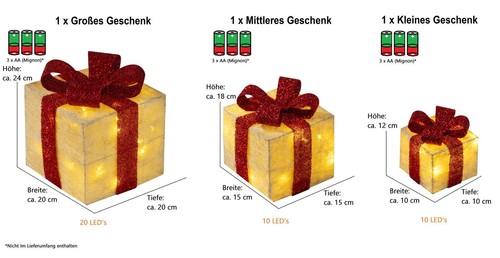 LED Geschenkbox Weihnachten Beleuchtete Geschenkboxen Weihnachtsdeko 3er Set - Bild 19 von 45