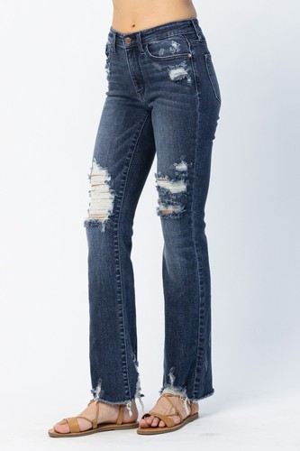 Jeans Judy blu donna vita media orlo grezzo distrutto slim bootcut elasticizzato nuovo con etichette 11 - Foto 5 di 11