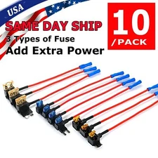 10pc 12V Car Add-a-Circuit Fuse Adapter w/ Standard & Mini Tap Blade Fuse Holder