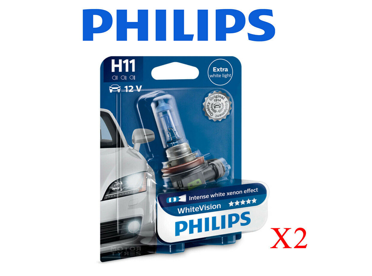 2 BOMBILLAS PHILIPS WHITE VISION H11 LAMPARAS PGJ19-2 XENON EFECT 3700K MOTO