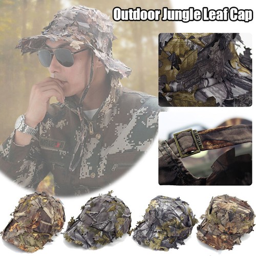 Mens Camouflage Hidden Jungle Tactical Cap with Bionic Leaf Camo Hunting Outdoor - Picture 3 of 16
