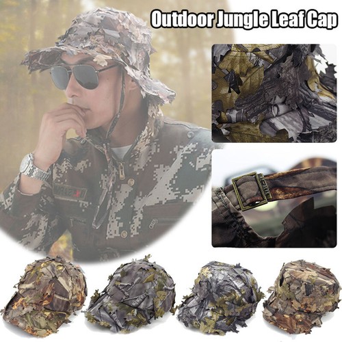 Mens Camo Outdoor Tactical Cap with Bionic Leaf Hunting Hidden Jungle Adjustable - Photo 1 sur 16