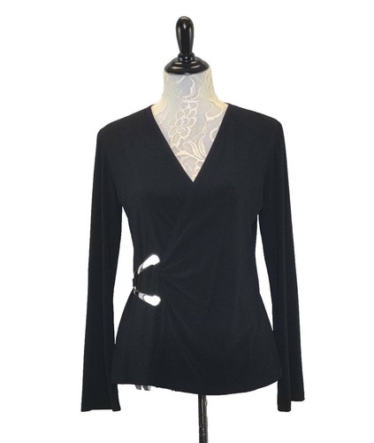 Joseph Ribkoff Tunika Top schwarz silberfarbene Schnalle gerissen Größe 10 NEU