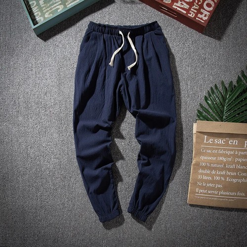 Baumwolle Leinen Haremshose Herren Einfarbig Gummibund Streetwear Jogginghose 2025 - Bild 27 von 44