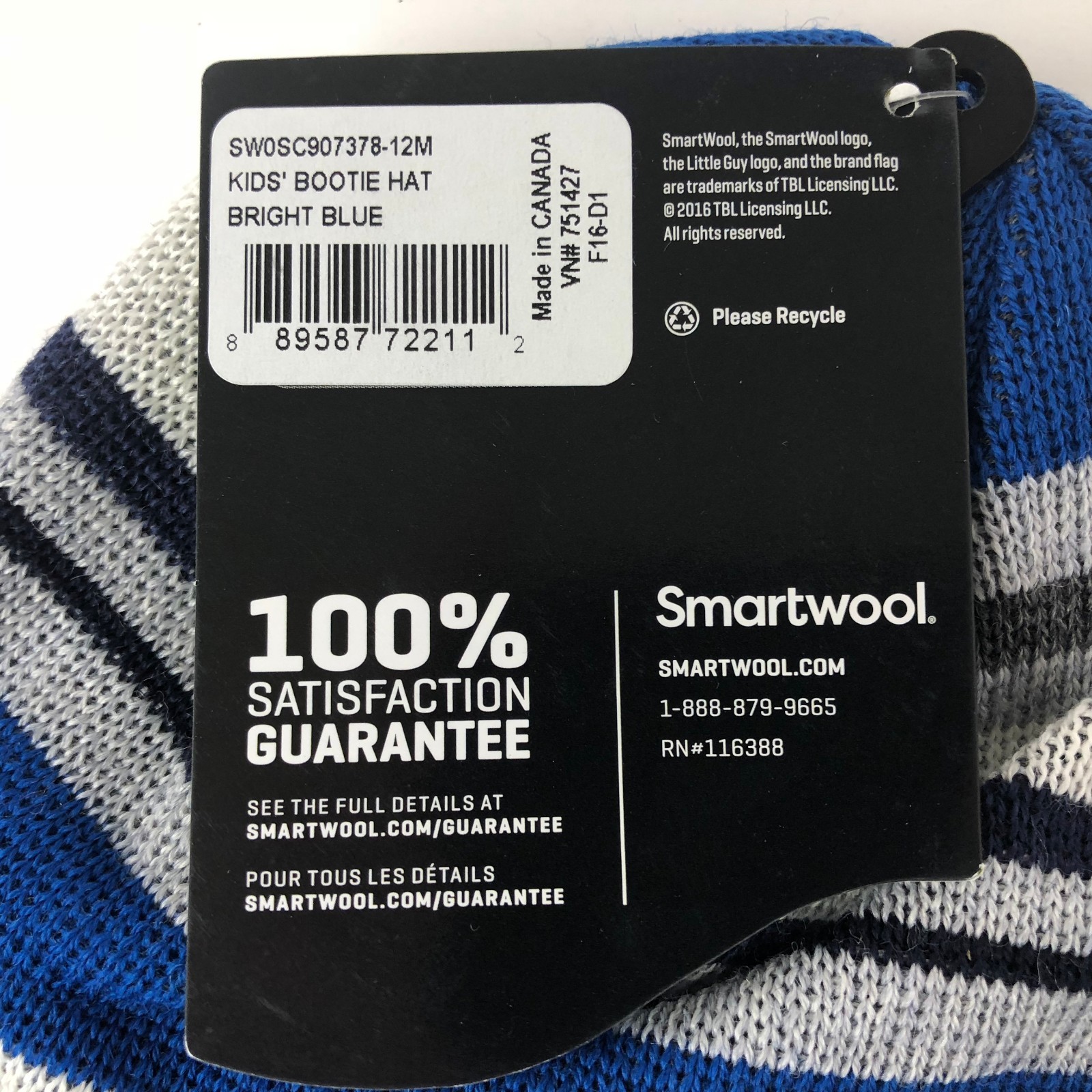 Smartwool Kids Wool Bootie Hat 12M Blue Stripe Infant Beanie NEW