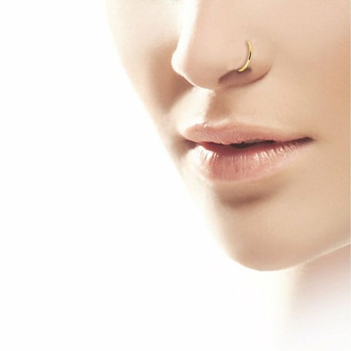 14G GOLD Steel Titanium HINGED Segment Nose Ring Septum Clicker Daith Belly Hoop - Picture 2 of 2
