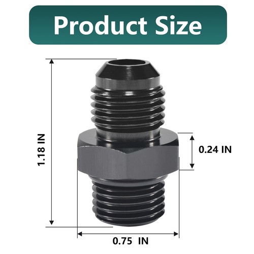 Adaptador macho 2 piezas AN6 6AN a AN6 6AN ORB junta tórica aluminio negro, anodizado - Imagen 2 de 6