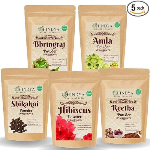 Amla, Reetha, Shikakai, Bhringraj, Hibiscus Powder for Hair 50g each, Total 250g