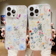 For iPhone 16 15 14 Pro Max 13 12 11 XR 8 7 Flower Clear Shockproof Case Cover