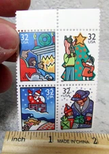 US stamps mint block of 4 stamps, 1996 Christmas x-mas holiday scott #3108-11