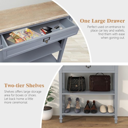 Wood Console Table with Drawer and Storage Shelf Accent Table Entryway Hallway - Picture 3 of 7