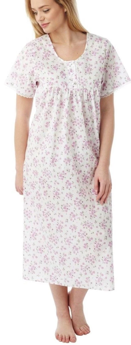 Ladies Floral Poly Cotton Nightdress Nightie Size 10 30 Plus Size