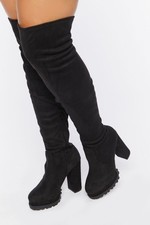 Forever 21 Over The Knee Womens Black Boots Chunky Heel-7.5