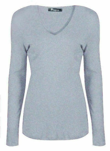 Maglietta casual nuova donna manica lunga elastica collo a V base - Foto 20 di 45