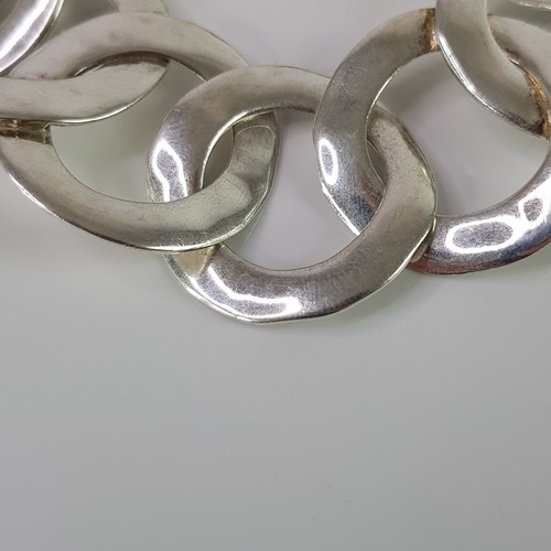 Vintage 80s Sterling Silver 925 Chunky Round Flat Link Bracelet Modernist 20cm - Foto 7 di 17