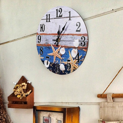 Seashell Pattern Wall Clock Silent Mechanism Wooden Beach Theme Wall Clock No - Picture 3 of 12