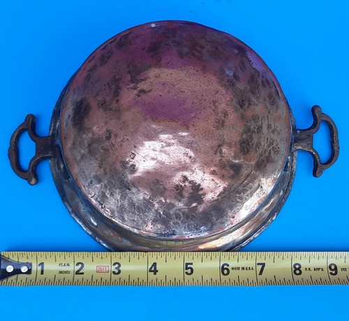 Antique Hand Forged Hammered Copper Pan w/Wrought Iron Handles Primitive Decor - Picture 2 of 4
