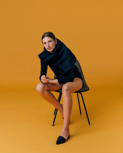 Women Top Small Black Leather Cropped Wool Basic Luxury Navyblack USA NEW $395 - Picture 3 of 10