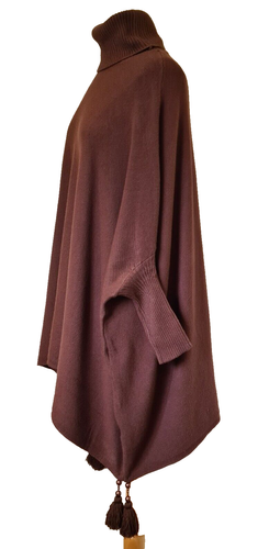 Poncho QED para dama de gran tamaño marrón cuello redondo cuentas borla jersey talla única nuevo - Imagen 10 de 15