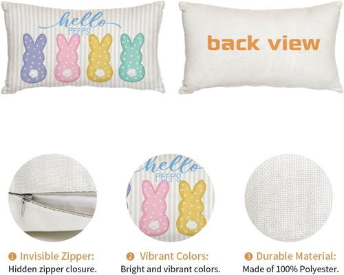 Easter Pillow Cover 12X20 Inch Striped Bunny Hello Peeps Decorations Holiday Far - Picture 6 of 12