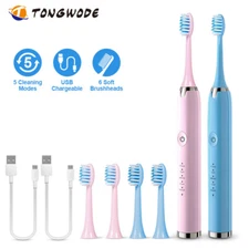 2 Pack Sonic Electric Toothbrush Brushing Teeth Whitening Cleaning Waterproof 