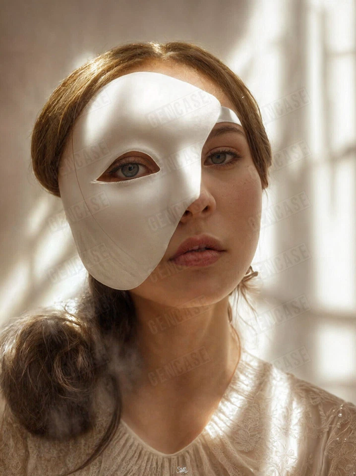 White Phantom Masquerade Costume Dress Up Half Face Men Wedding Party Eye Mask - Image 2 of 4