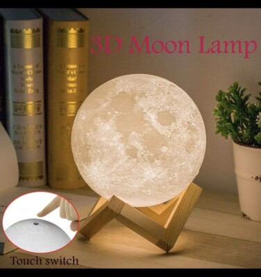 AGM 15cm Wiederaufladbare 3D Nachtlicht Mond Lampe 2 Farbwechsel Touch Schalter