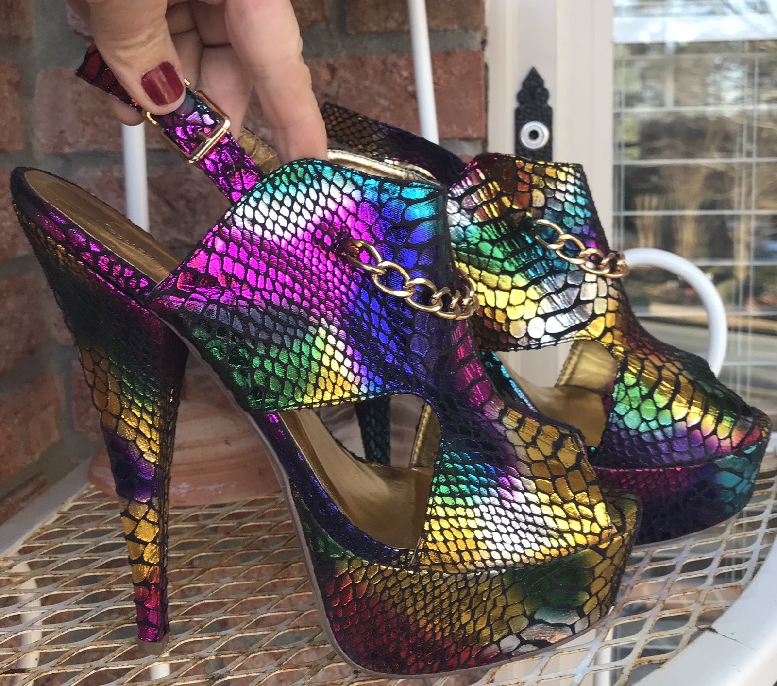 Mardi Gras sz 10 heels Mona Mia faux python platform stiletto sexy head turners Mardi Gras sz 10 heels Mona Mia faux python platform stiletto sexy head turners