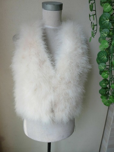 Girl's Real Ostrich Feather Fur Vest Jacket Warm Waistcoat Handmade Creamy White - Picture 7 of 8