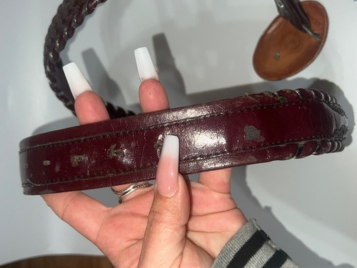 3D DDD Western Mens Belt Ostrich Leather Hand Tooled Brown Red Size 38 - Picture 8 of 11