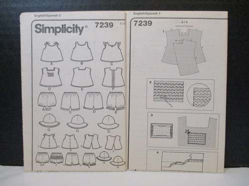 Simplicity Baby Pattern 7239 Top Panties Hat Sizes XXS (7 lb) to L (21-24 lb)New - Imagen 11 de 14