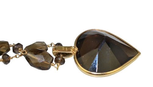 14K YELLOW GOLD SMOKY QUARTZ HUGE HEART ENHANCER PENDANT ON 20" SMOKY NECKLACE - Picture 5 of 8