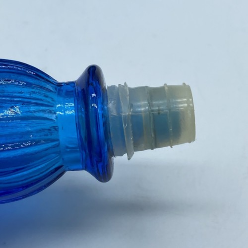 Vintage Mid Century Mini Ribbed Empoli Blue Glass Squat Genie Bottle 9” - Picture 2 of 9