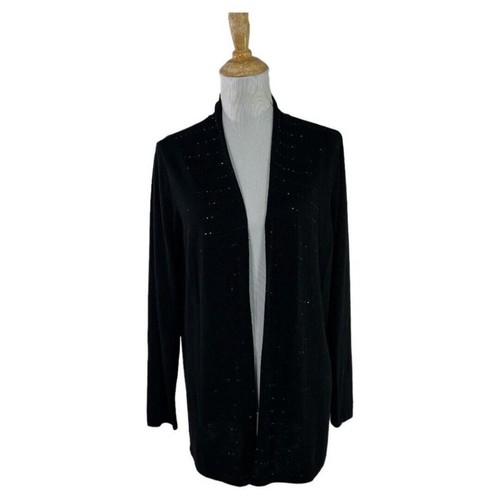 J.Jill Womens Wool Blend Black Embellished Front Open Cardigan Sweater Large P