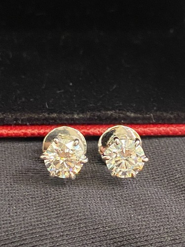 GIA Certified 2 Cts Natural Diamonds 6-Prong Solitaire Stud Earrings In 18K Gold - Picture 10 of 12