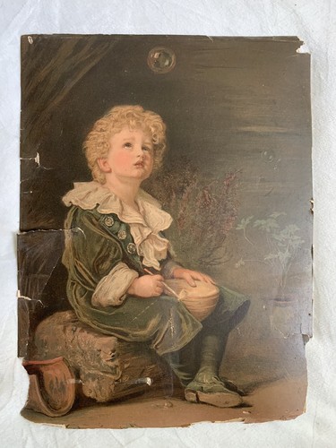 VICTORIAN Lithograph Print BUBBLES Antique 1900's “Damaged” - Picture 12 of 13