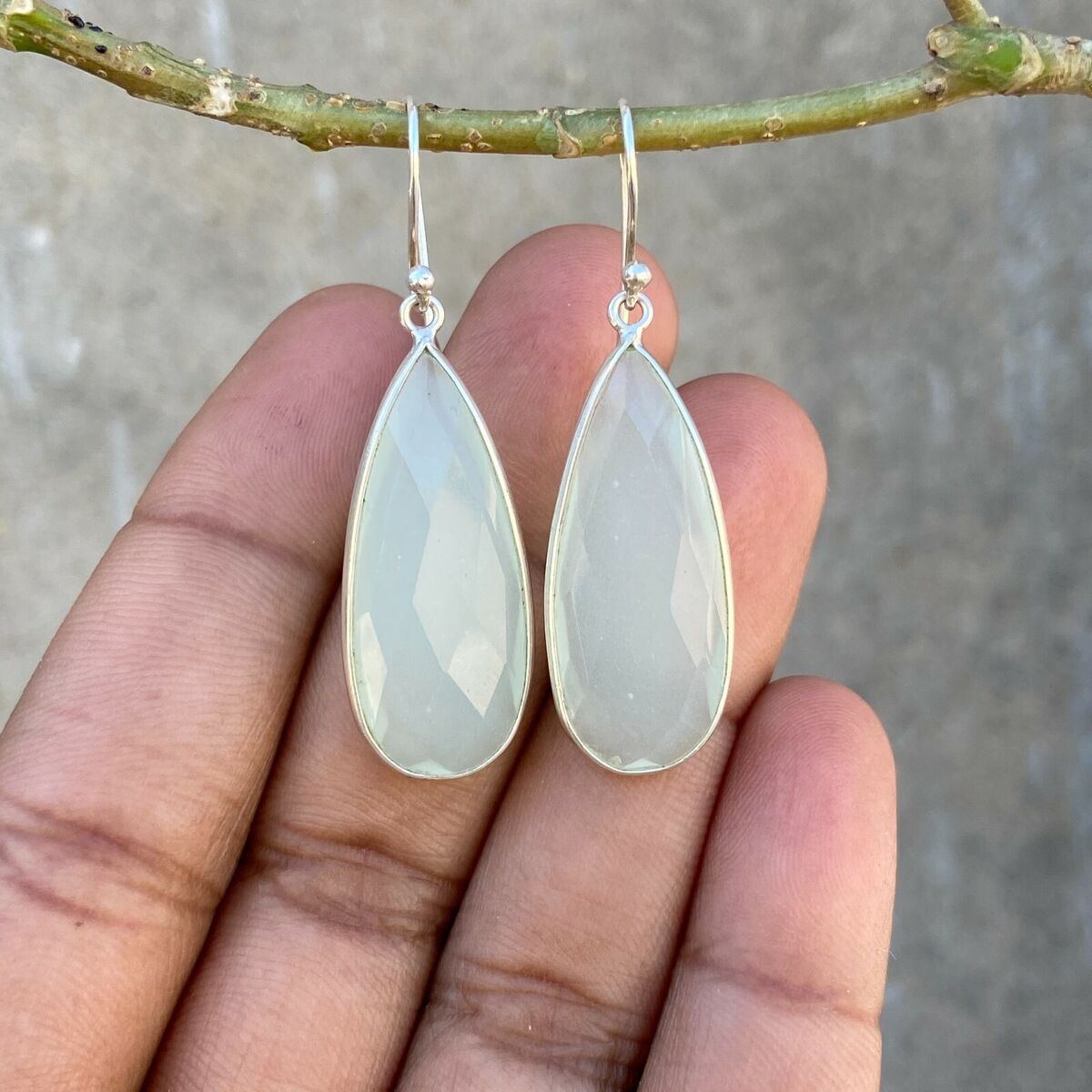 Sterling Silver White Chalcedony Dangle Earrings Sterling Silver White Chalcedony Dangle Earrings