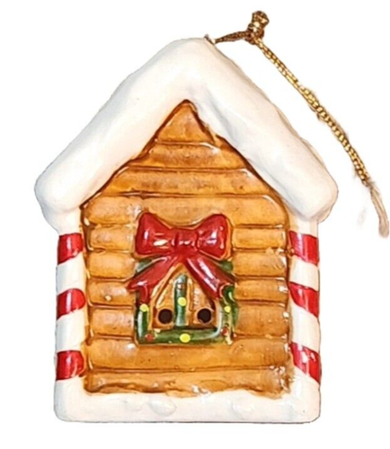 Log Cabin Ornament Ceramic Christmas L&L Dallas Texas Taiwan Vintage Holiday 3" - Picture 3 of 7