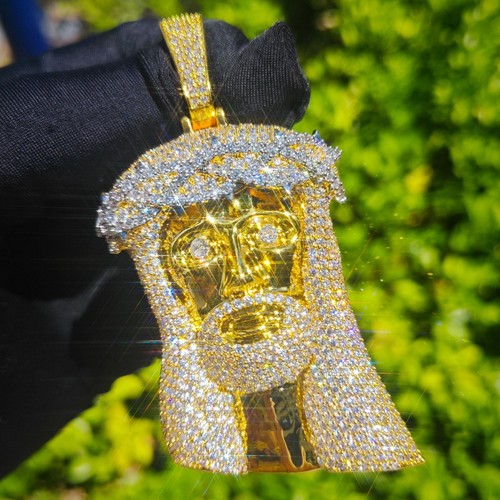 Hip Hop Jesus Face Pendant Necklace 5A Zircon 18K Gold Plated Religion Jewelry - Picture 9 of 14