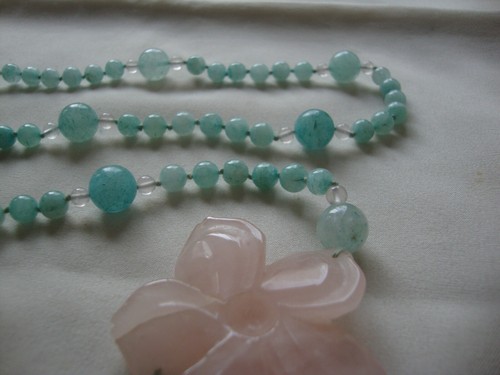 VINTAGE BEAD MEDLEY ROSE QUARTZ CHERRY BLOSSOM & AVENTURINE 30" ENDLESS NECKLACE - Picture 9 of 11
