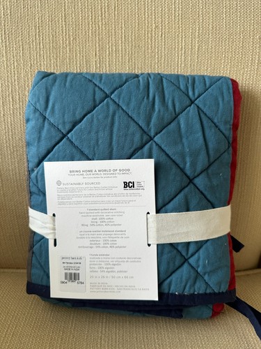 New Single Pottery Barn Kids Block Stripe Standard Quilted Sham BLUE/RED/GRAY - Picture 2 of 2